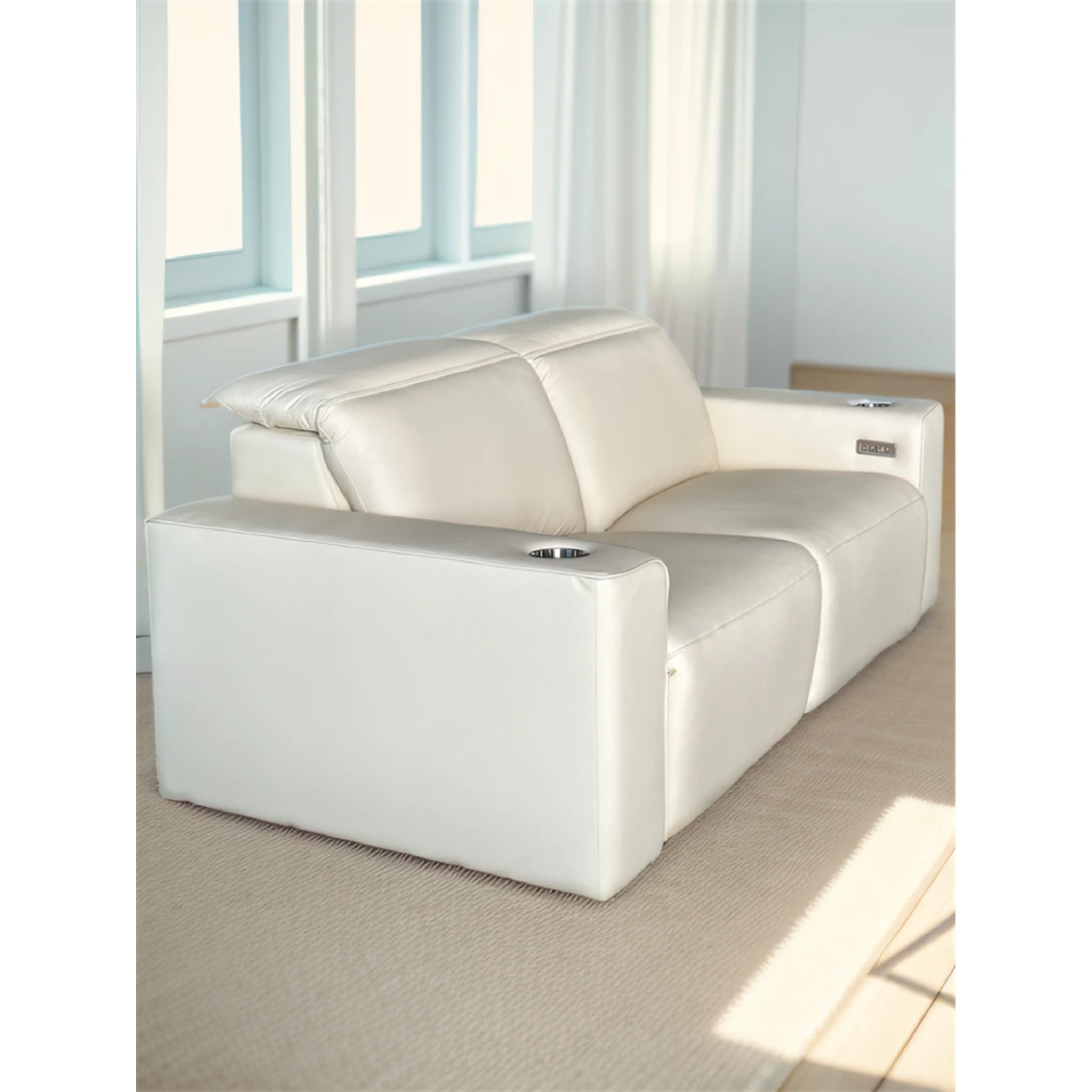 Linsen Seating LS‑6112 Leather Home Theater Sofa with Power Headrest