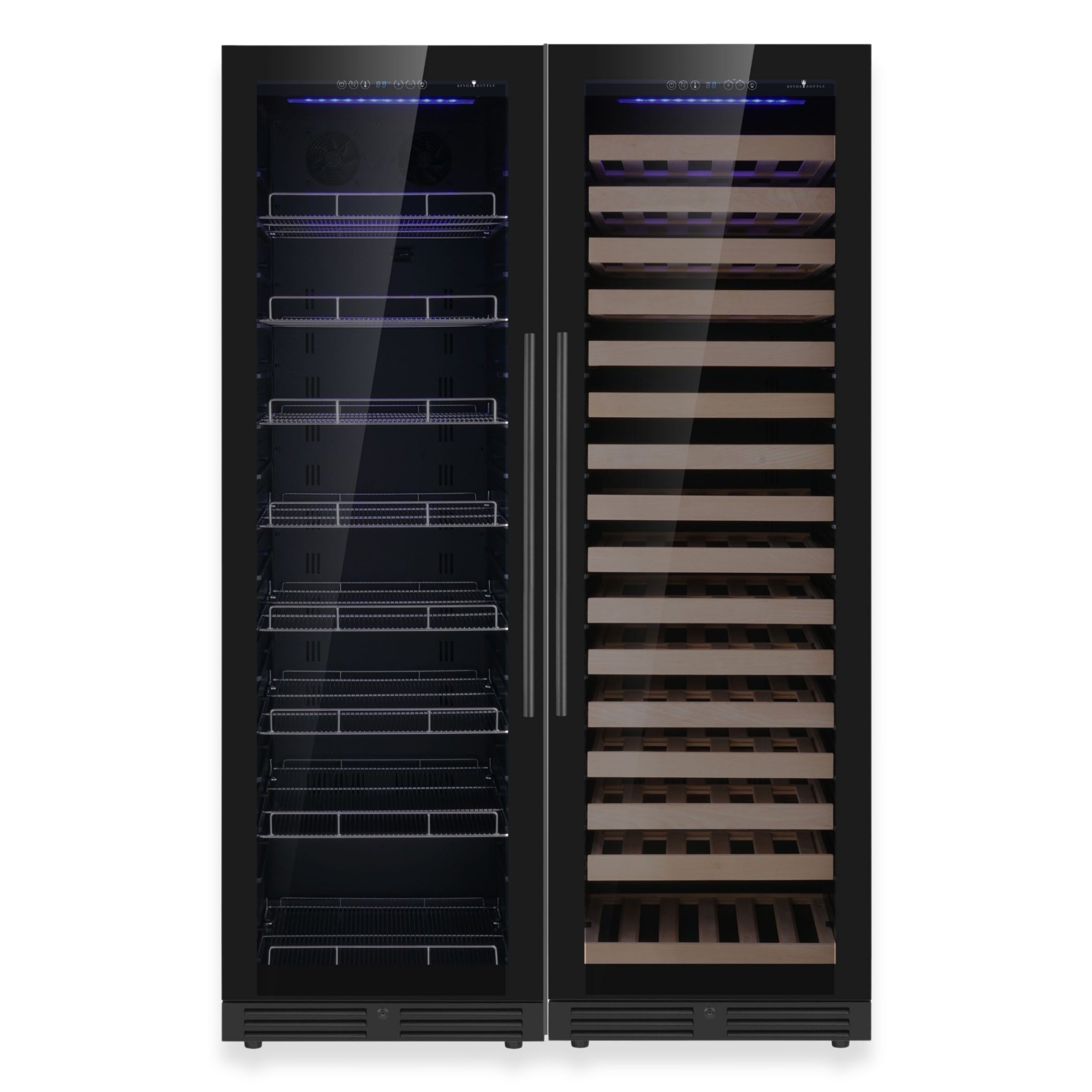 KingsBottle Ultimate Wine & Beverage Upright Refrigerator Combo with Low‑E Glass Door