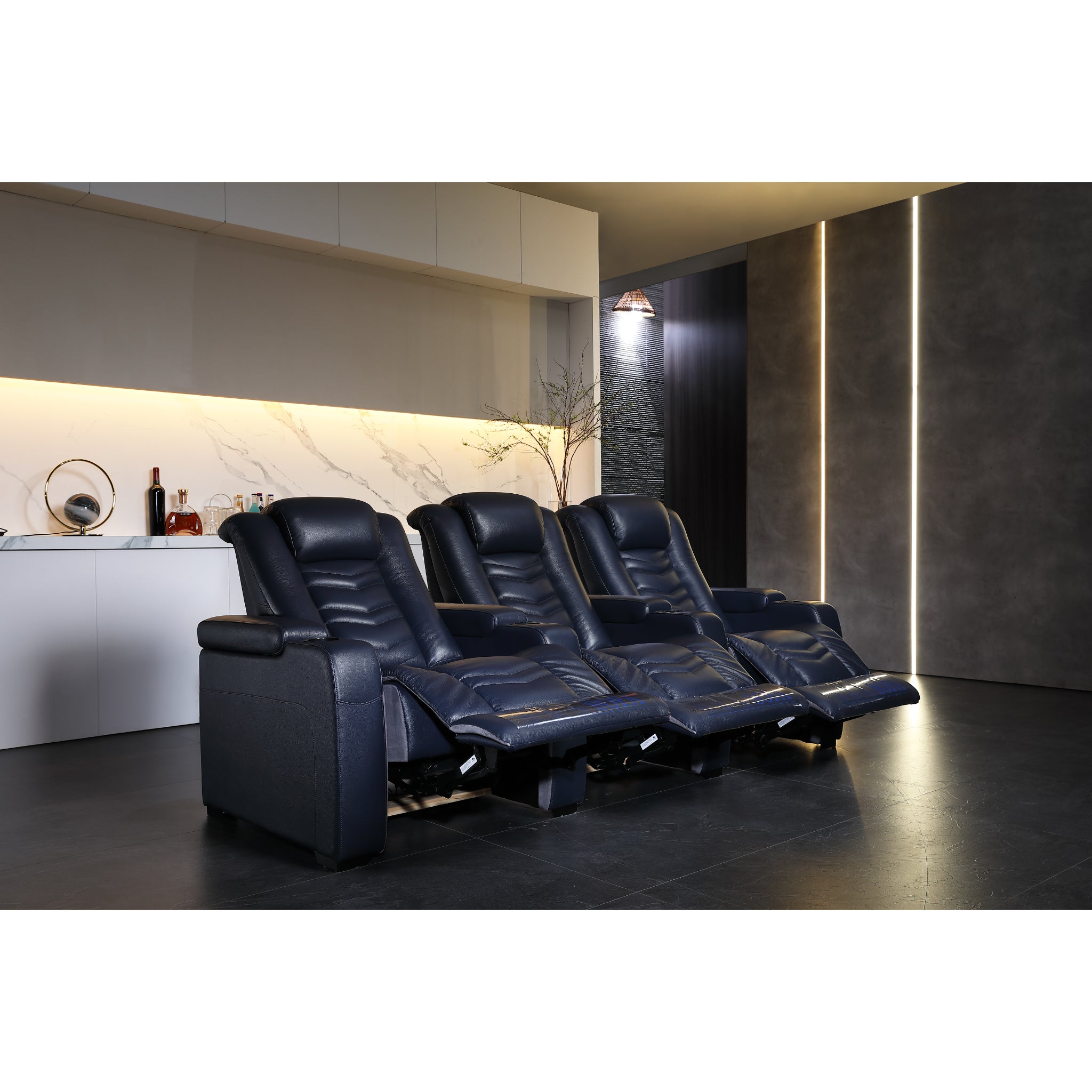 Linsen Seating LS‑882 3-Seat Movie Sofa Recliner in Leather
