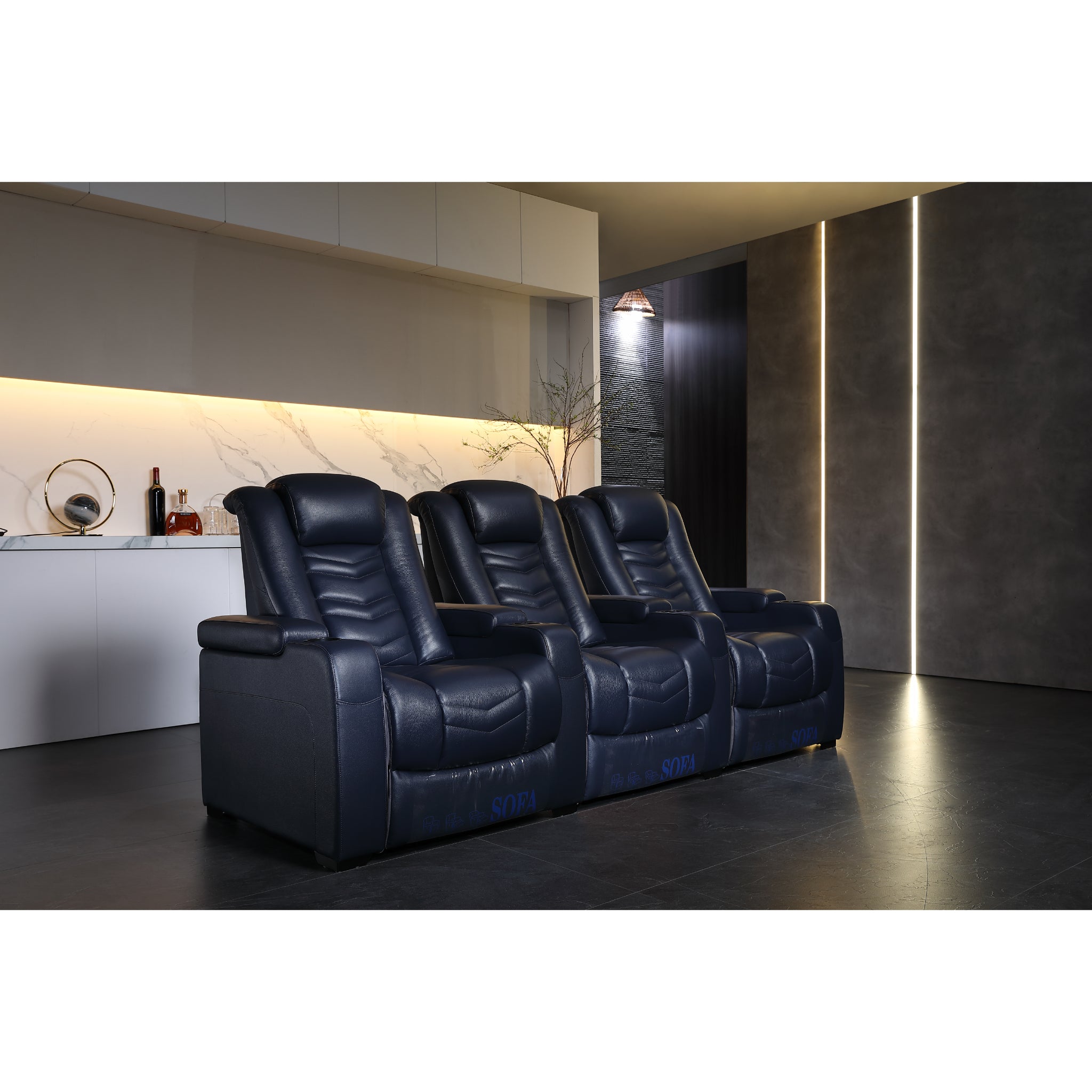Linsen Seating LS‑882 3-Seat Movie Sofa Recliner in Leather