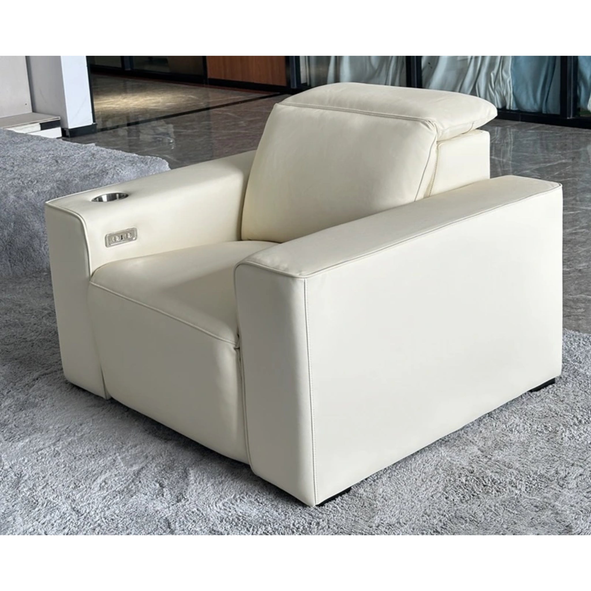 Linsen Seating LS‑6112 Leather Home Theater Sofa with Power Headrest
