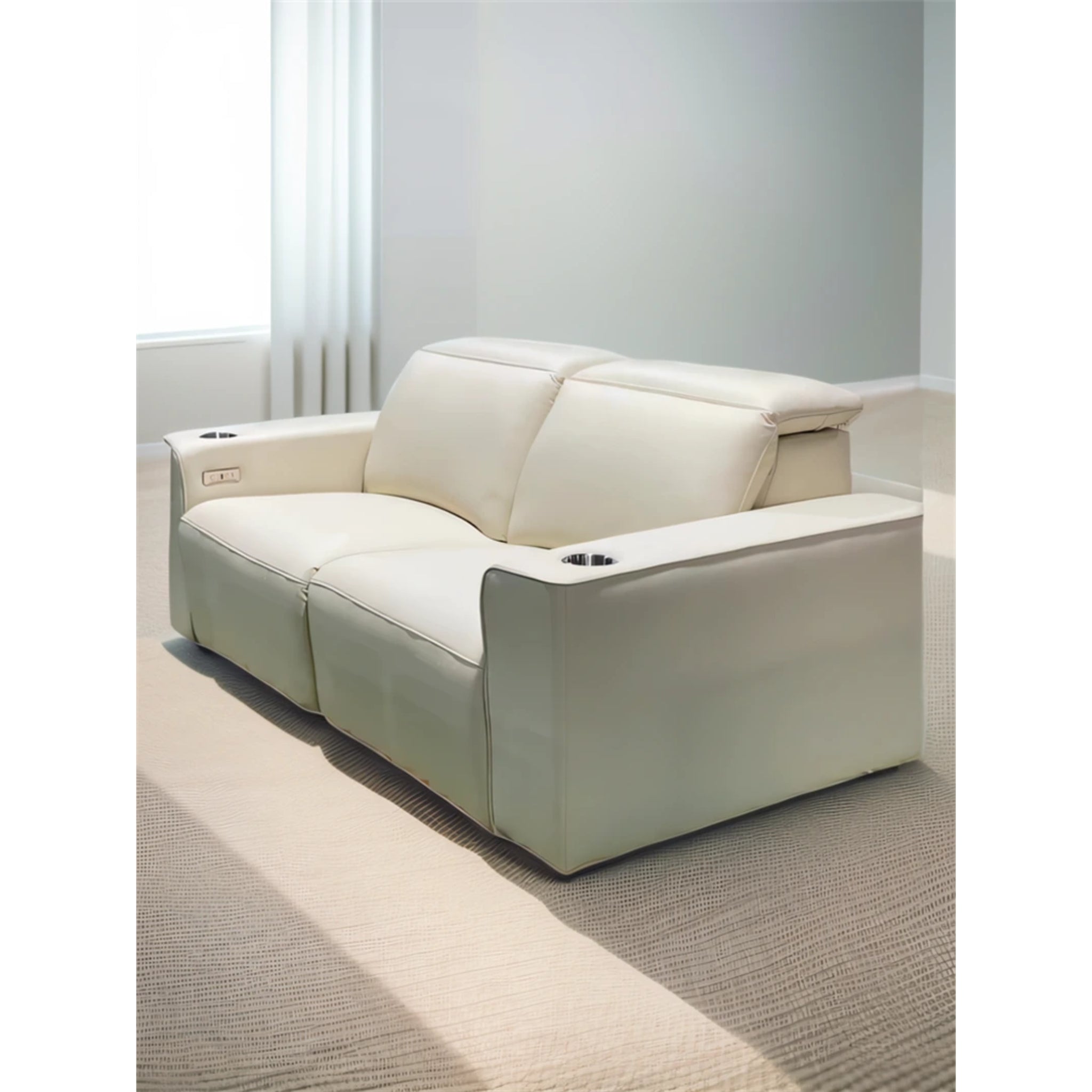 Linsen Seating LS‑6112 Leather Home Theater Sofa with Power Headrest