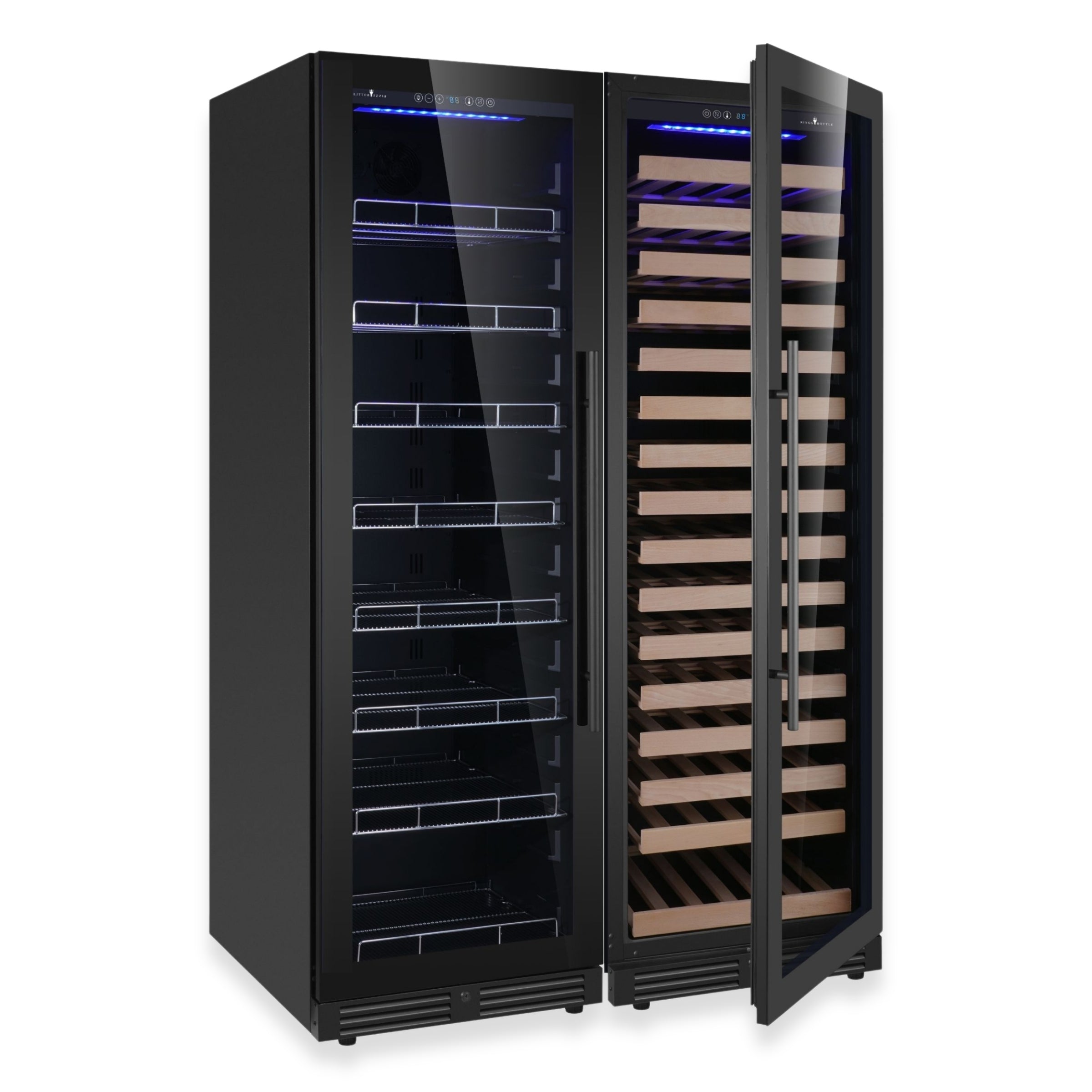 KingsBottle Ultimate Wine & Beverage Upright Refrigerator Combo with Low‑E Glass Door