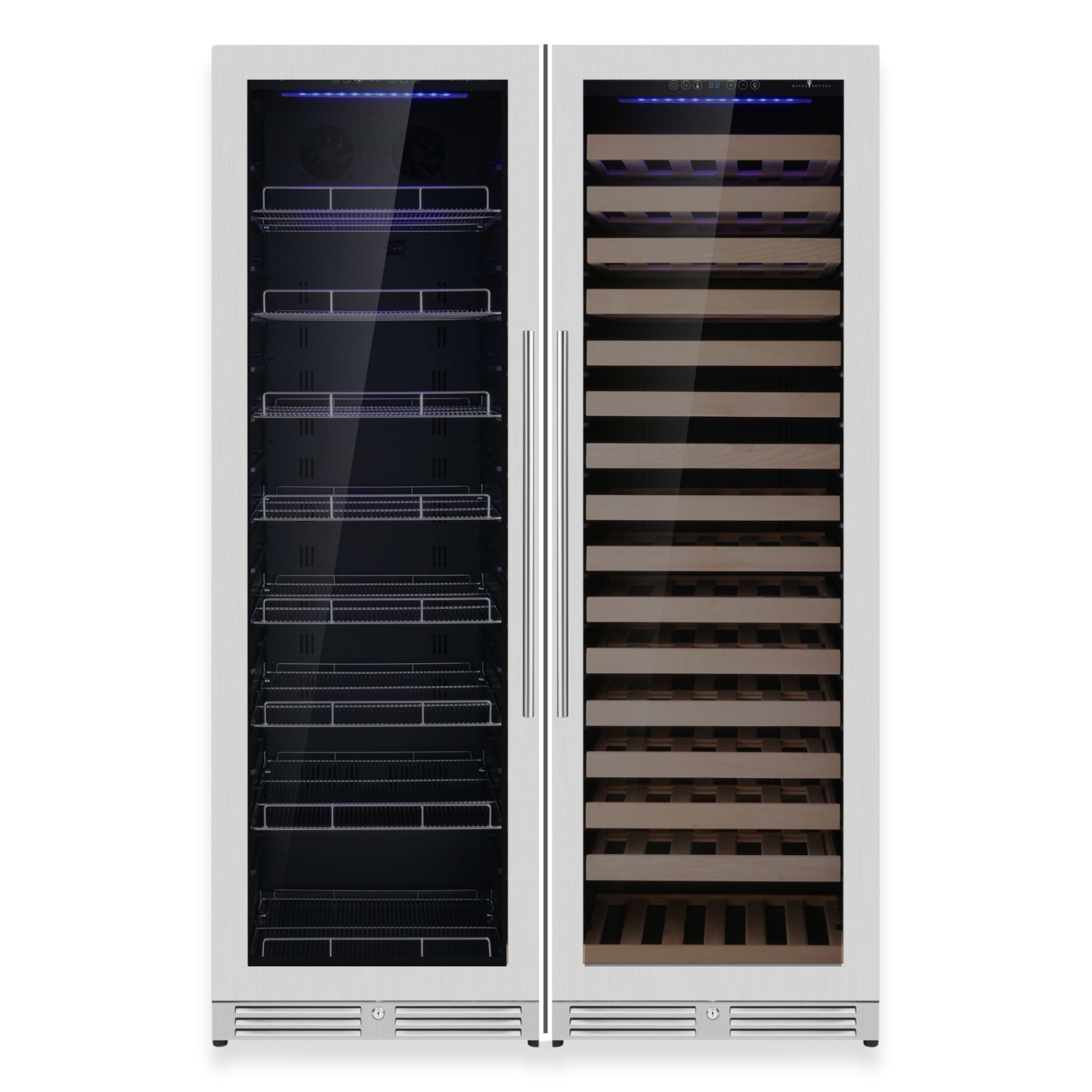 KingsBottle Ultimate Wine & Beverage Upright Refrigerator Combo with Low‑E Glass Door