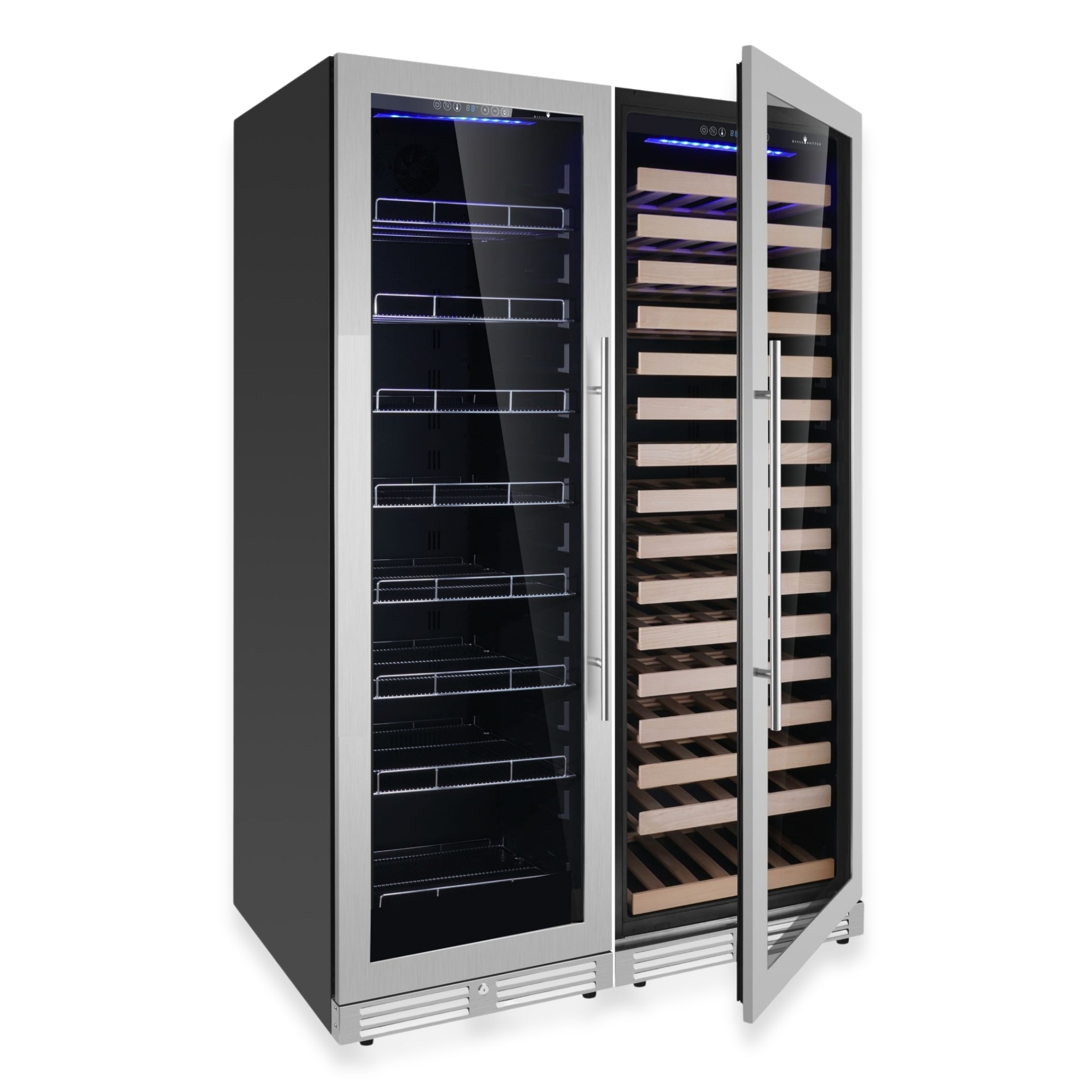 KingsBottle Ultimate Wine & Beverage Upright Refrigerator Combo with Low‑E Glass Door