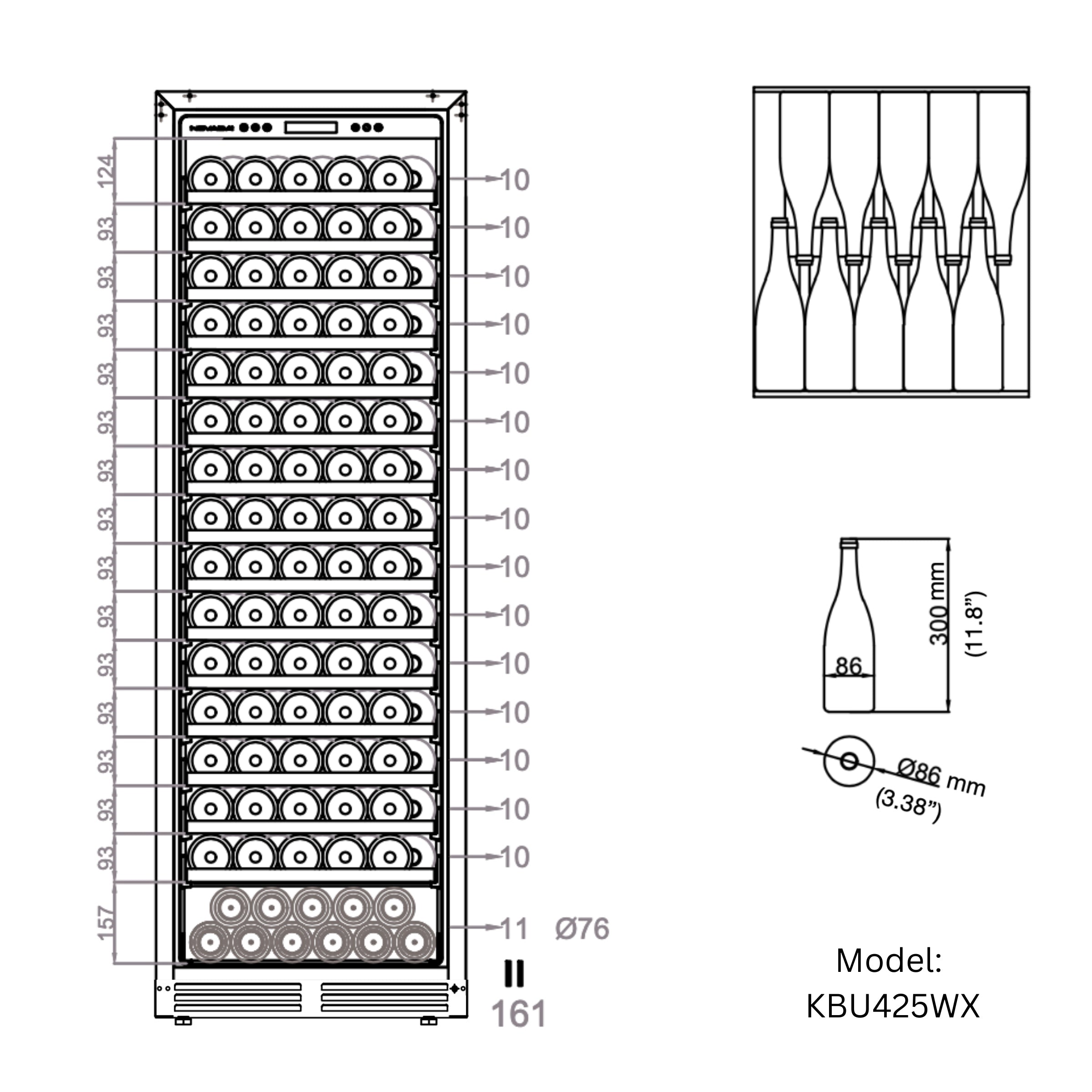 KingsBottle Upright Single‑Zone Large Wine Cooler with Low‑E Glass Door