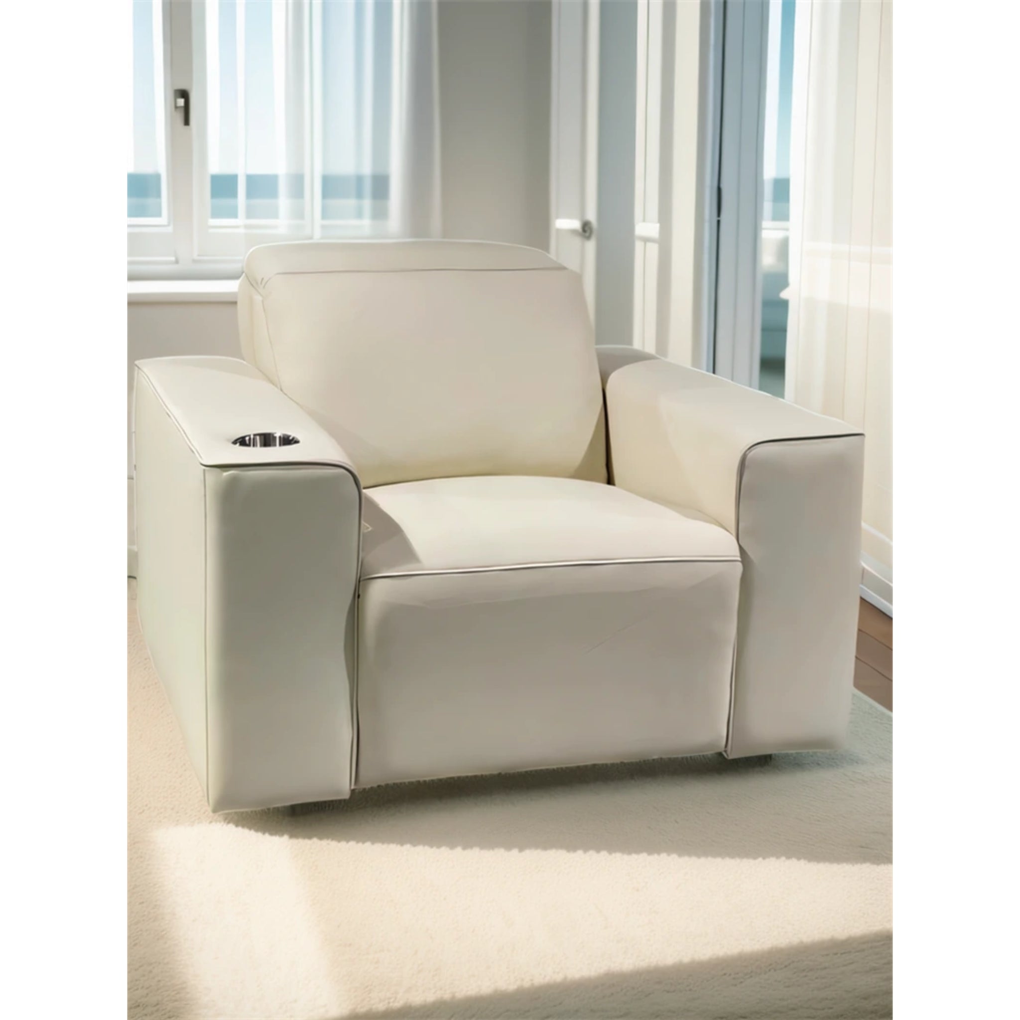 Linsen Seating LS‑6112 Leather Home Theater Sofa with Power Headrest