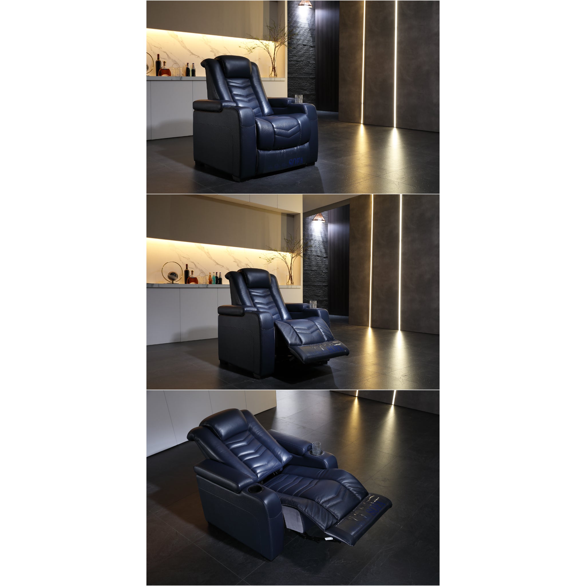 Linsen Seating LS‑882 3-Seat Movie Sofa Recliner in Leather